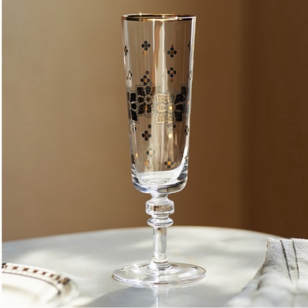 Anthropologie Bistro Tile Flutes 24k gold (2) NWT - Picture 2 of 7